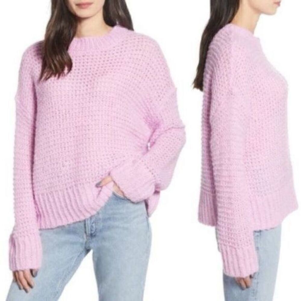Chelsea28 Open Knit Crew Neck Wool Blend Sweater Pink Medium NEW